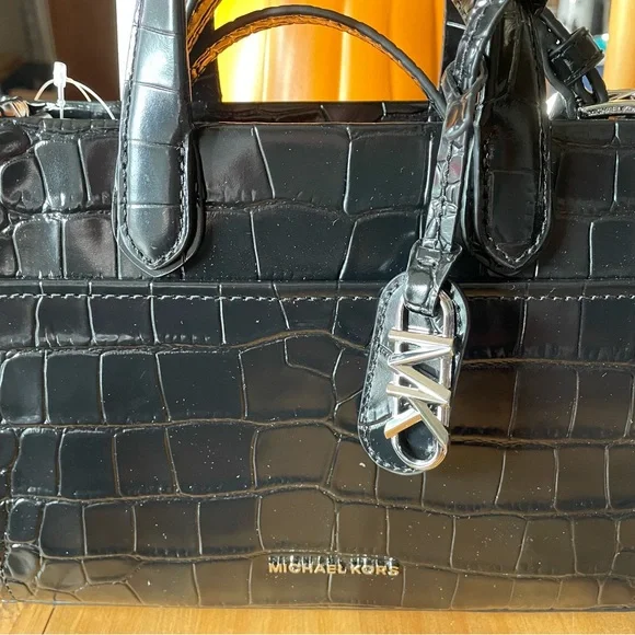 Michael Kors Gigi Glossy Black Embossed Crossbody/Satchel Bag - Picture 5 of 8